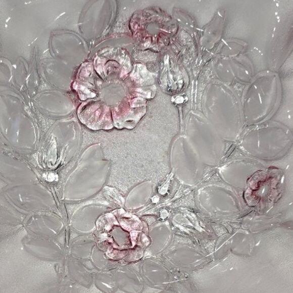 2 Vintage Mikasa Rosella Walther Glass Pink Floral Embossed Serving Bowl Dish - Picture 3 of 4